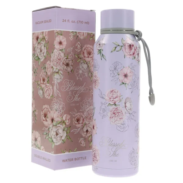 Blessed Is She Purple Stainless Steel Water Bottle - Image 2