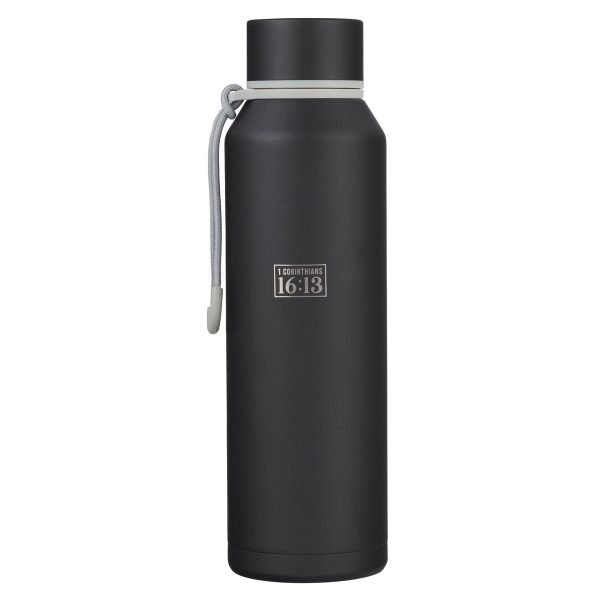 Stand Firm Black Stainless Steel Water Bottle - Image 1