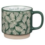 Bloom With Grace Dark Green Ceramic Mug With Leaf Motif - Image 4