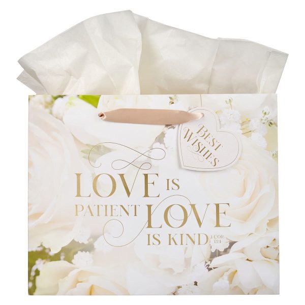 Mr. and Mrs. - Love Is Patient Love Is Kind Large Landscape Gift Bag with Gift Tag - Image 3