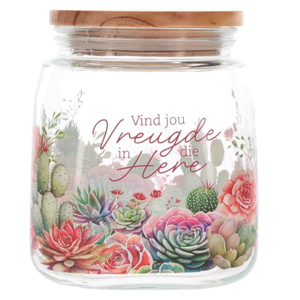 Vind Vreugde in die Here Afrikaans Glass Cookie Jar with Bamboo Lid - Image 1