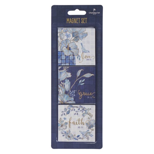 Love Grace Faith Blue Floral Three-Piece Magnetic Set - Image 5