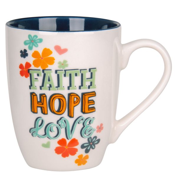 Faith Hope Love Ceramic Mug with Blue Interior - Image 3