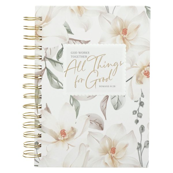 God Works Together All Things for Good White Floral Large Hardcover Wirebound Journal - Image 2