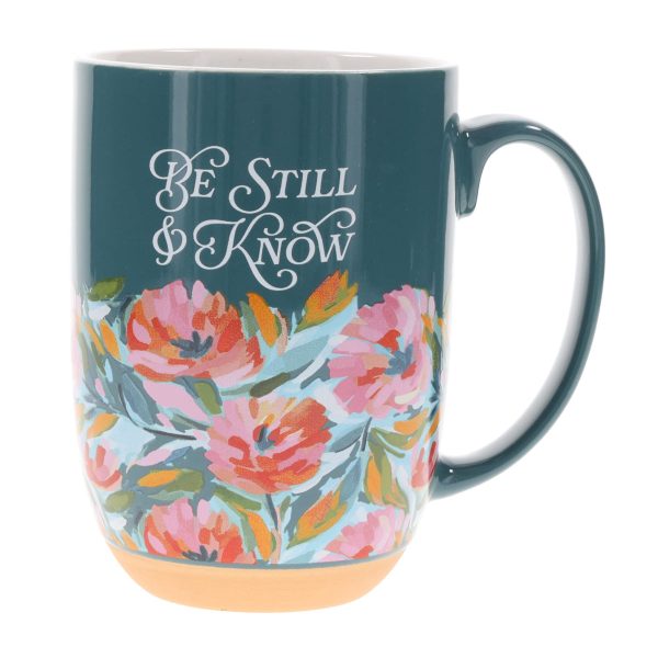 Be Still & Know Floral Teal Green Ceramic Mug - Image 7