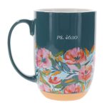 Be Still & Know Floral Teal Green Ceramic Mug - Image 8