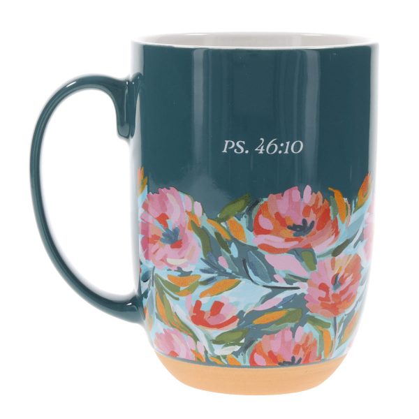 Be Still & Know Floral Teal Green Ceramic Mug - Image 8