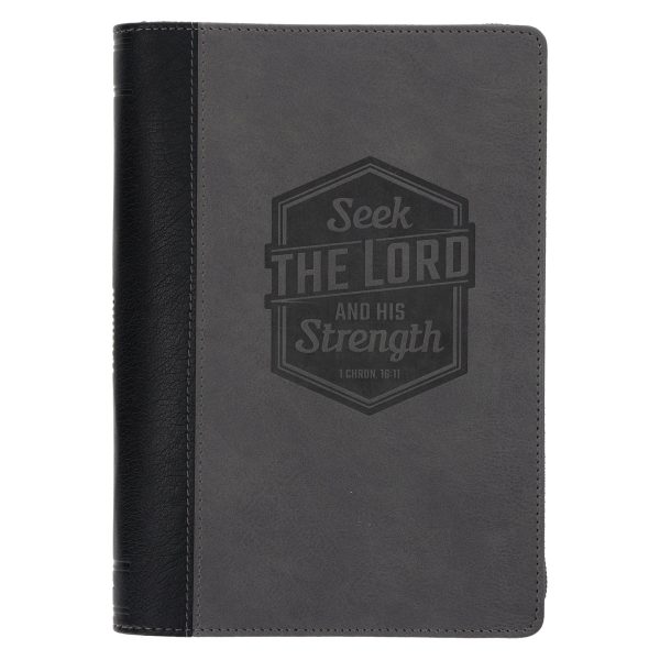 Seek the Lord and His Strength Grey Faux Leather Journal with Zipped Closure - Image 5