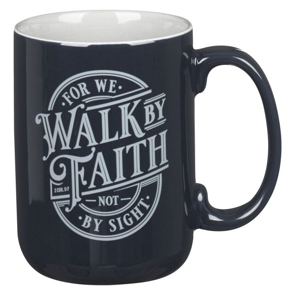 For We Walk by Faith Not by Sight Navy Ceramic Mug with Grey Interior - Image 5
