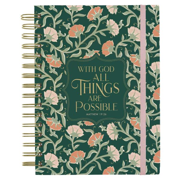With God All Things are Possible Green Chunky Hardcover Wirebound Journal with Elastic Closure - Image 3