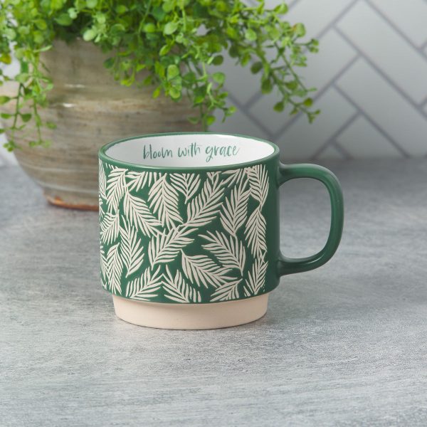 Bloom With Grace Dark Green Ceramic Mug With Leaf Motif - Image 9
