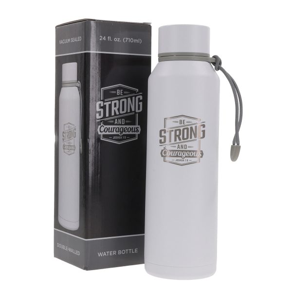 Be Strong and Courageous White Stainless Steel Water Bottle - Image 9