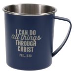 I Can Do All Things Through Christ Blue Stainless Steel Camp Style Mug - Image 5