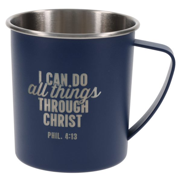 I Can Do All Things Through Christ Blue Stainless Steel Camp Style Mug - Image 5