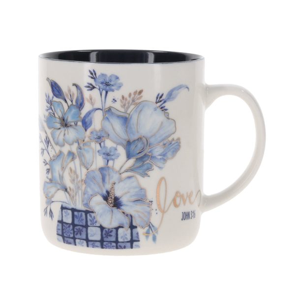 Love Floral Ceramic Mug with Navy Blue Interior - Image 5