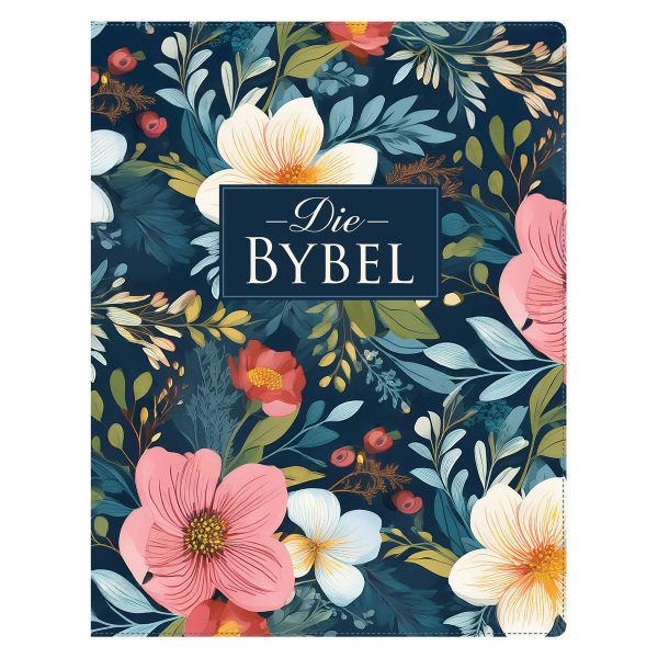 NLV Donkerblou Blomme Kunsleer Joernaal-Bybel - Image 1