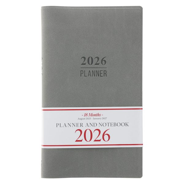 2026 Diary - 18-Month Planner and Notebook - Grey - Imitation Leather - Image 3