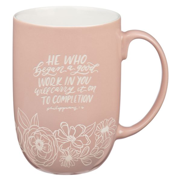 He Who Began a Good Work in You will Carry it on to Completion Peach Ceramic Mug - Image 5
