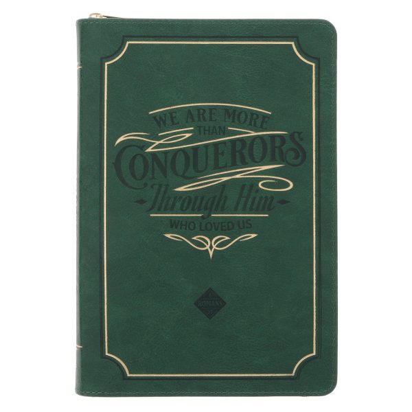 We Are More than Conquerors Through Him Who Loved Us Green Faux Leather Journal with Zipped Closure - Image 5