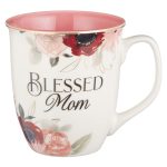 Blessed Mom Pink Floral Ceramic Mug with Pink Interior - Image 9