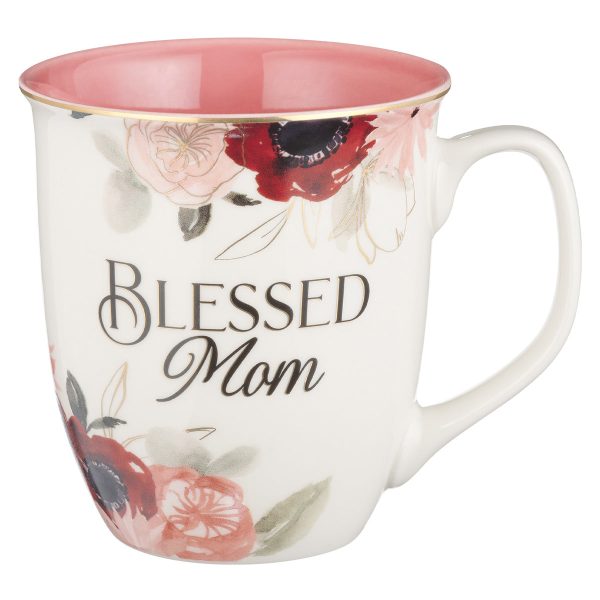 Blessed Mom Pink Floral Ceramic Mug with Pink Interior - Image 9