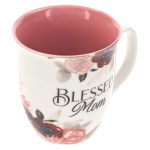 Blessed Mom Pink Floral Ceramic Mug with Pink Interior - Image 11