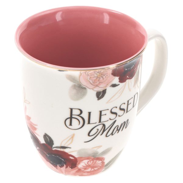 Blessed Mom Pink Floral Ceramic Mug with Pink Interior - Image 11