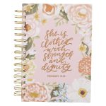 She is Clothed with Strength and Dignity Pink Floral Large Hardcover Wirebound Journal - Image 3