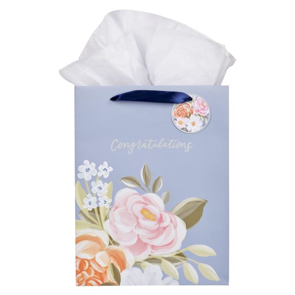 Congratulations Blue Floral Portrait Gift Bag with Gift Tag - Image 5