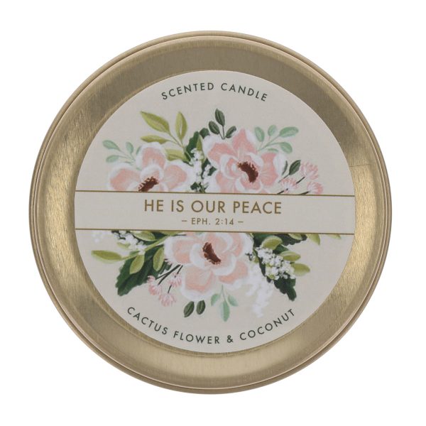 He Is Our Peace Cactus Flower and Coconut Scented Candle in Tin - Image 11