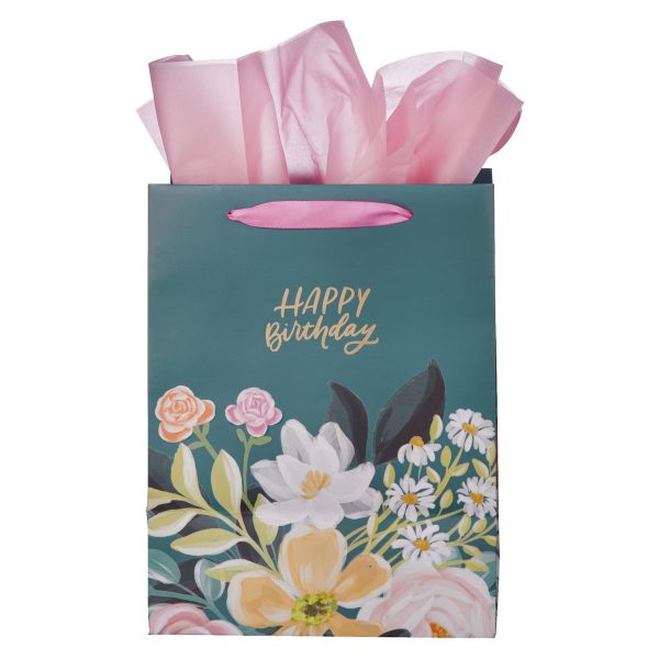 Happy Birthday Dark Floral Portrait Gift Bag with Gift Tag - Image 8