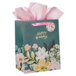 Happy Birthday Dark Floral Portrait Gift Bag with Gift Tag - Image 9