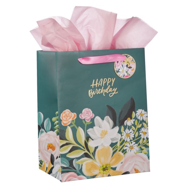 Happy Birthday Dark Floral Portrait Gift Bag with Gift Tag - Image 9