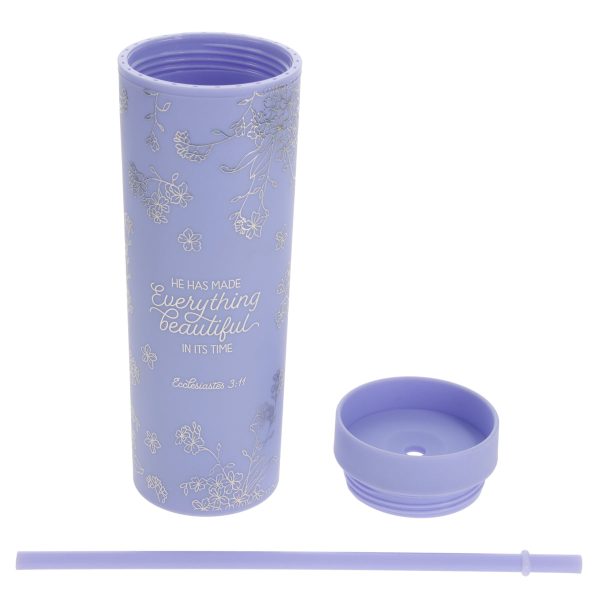 He Has Made Everything Beautiful Lavender Plastic Travel Tumbler with Straw - Image 15