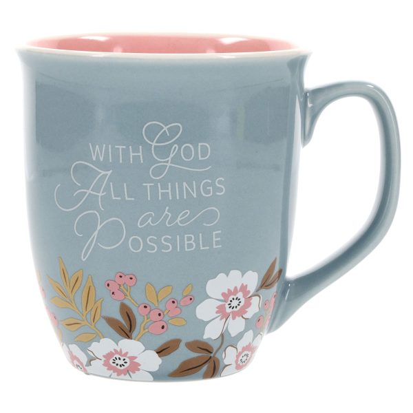 With God All Things Are Possible Teal Ceramic Mug with Pink Interior - Image 10