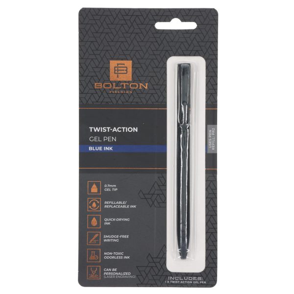 Bolton Black Twist-Action Gel Pen with Blue Ink - Image 7