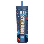 Strong and Courageous Navy Blue Plastic Travel Tumbler with Straw - Image 7