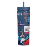 Strong and Courageous Navy Blue Plastic Travel Tumbler with Straw - Image 8