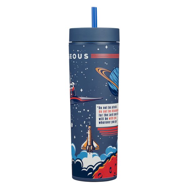 Strong and Courageous Navy Blue Plastic Travel Tumbler with Straw - Image 8