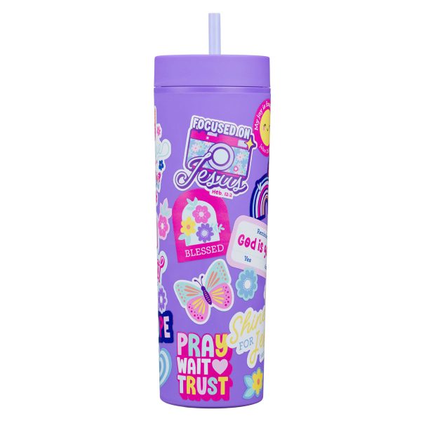 I Am Strong Purple Plastic Travel Tumbler with Straw - Image 8