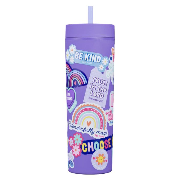 I Am Strong Purple Plastic Travel Tumbler with Straw - Image 7