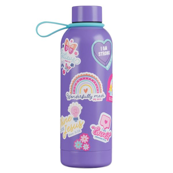 Wonderfully Made Purple Stainless Steel Water Bottle with Decorative Sticker Sheet - Image 19