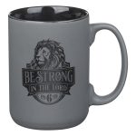 Be Strong in the Lord Matte Grey Ceramic Mug with Black Interior - Image 7