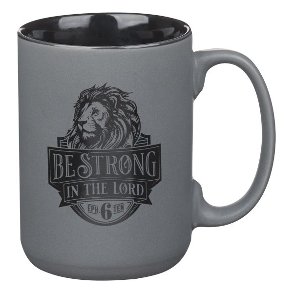 Be Strong in the Lord Matte Grey Ceramic Mug with Black Interior - Image 7