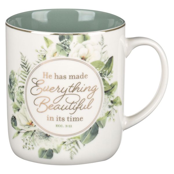 He Has Made Everything Beautiful in It's Time Floral Ceramic Mug with Green Interior - Image 7