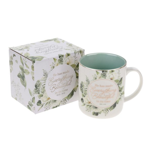 He Has Made Everything Beautiful in It's Time Floral Ceramic Mug with Green Interior - Image 8