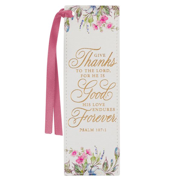 Give Thanks Cream Floral Faux Leather Pagemarker - Psalms 107:1 - Image 7