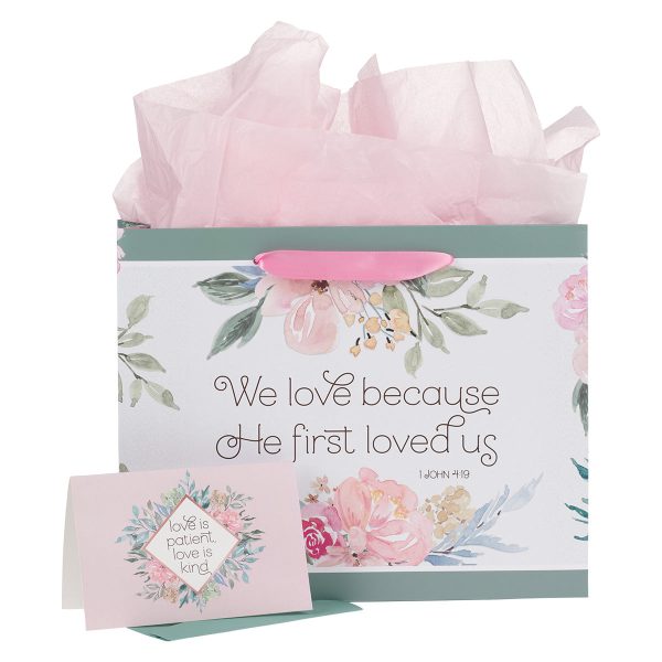 We Love Because He First Loved Us Large Landscape Gift Bag With Card - 1 John 4:19 - Image 9