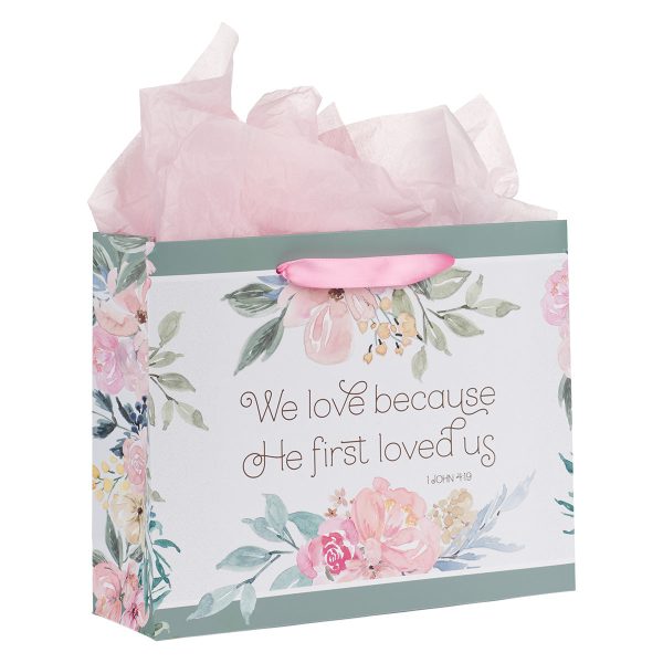 We Love Because He First Loved Us Large Landscape Gift Bag With Card - 1 John 4:19 - Image 11