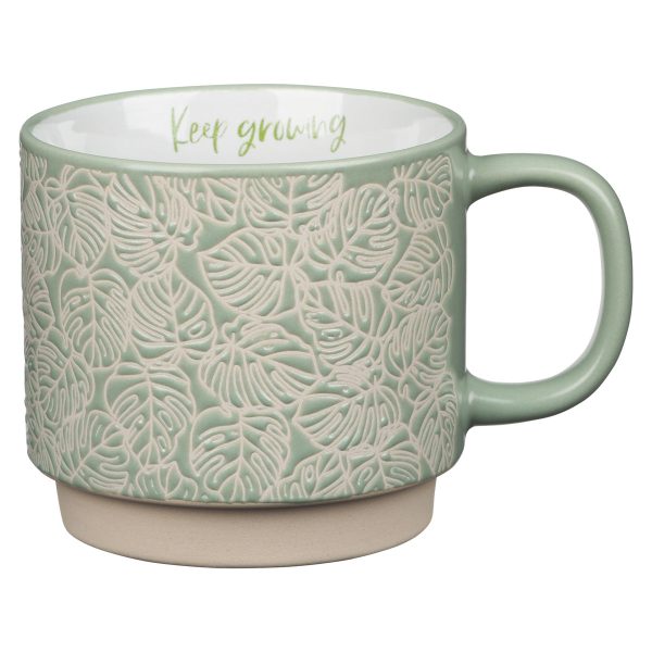 Keep Growing Light Shade Of Green Ceramic Mug With Leaf Motif - Image 10